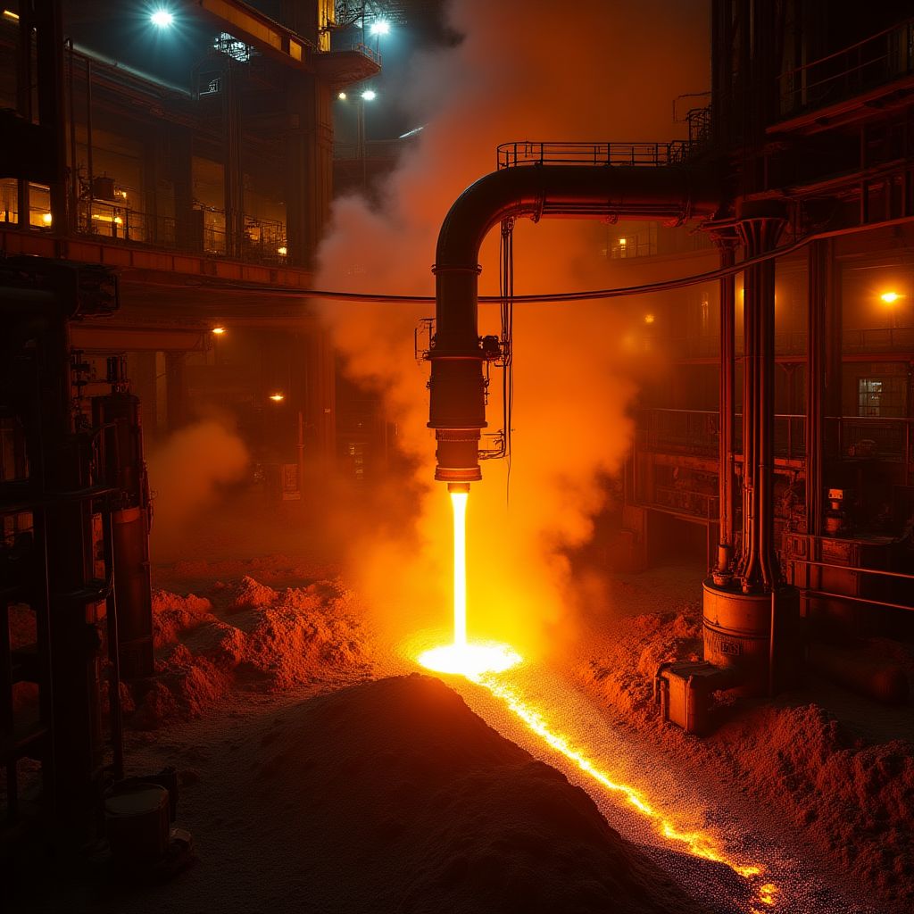 Steel production facility with molten metal